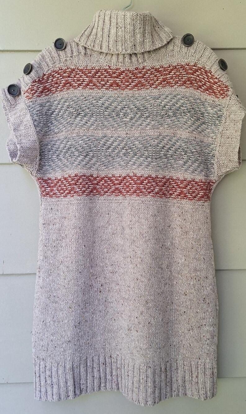 Wool blend Sleeveless Turtle neck Sweater Dress S Rustic Fall Boho Casual Tan